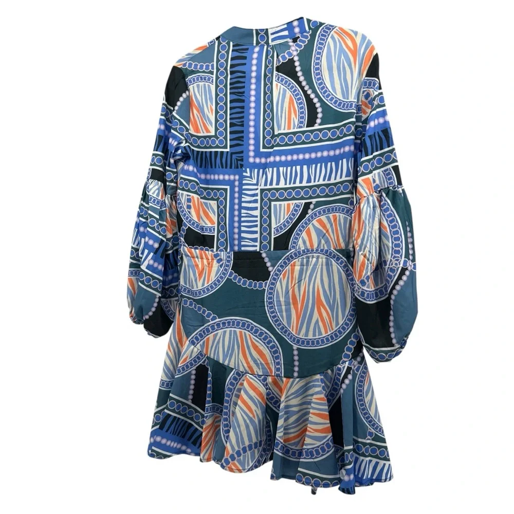 Patterned Blue and Orange Dress - Picture 3 of 11